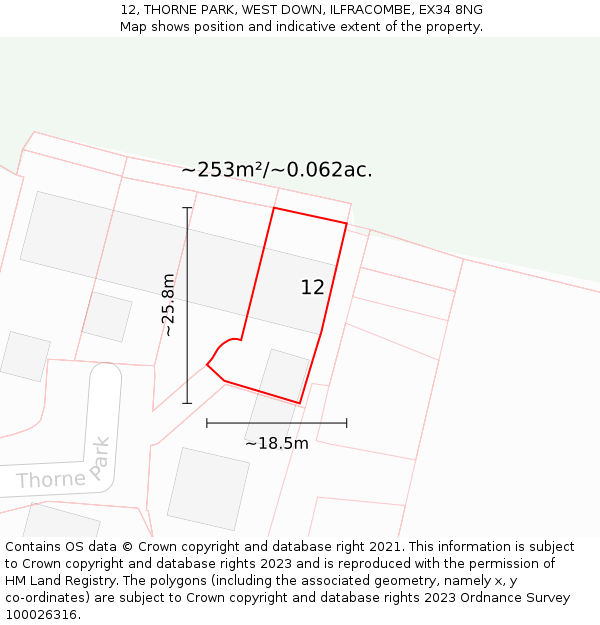 12, THORNE PARK, WEST DOWN, ILFRACOMBE, EX34 8NG: Plot and title map