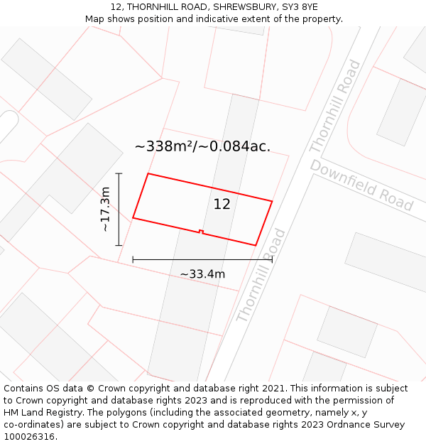 12, THORNHILL ROAD, SHREWSBURY, SY3 8YE: Plot and title map