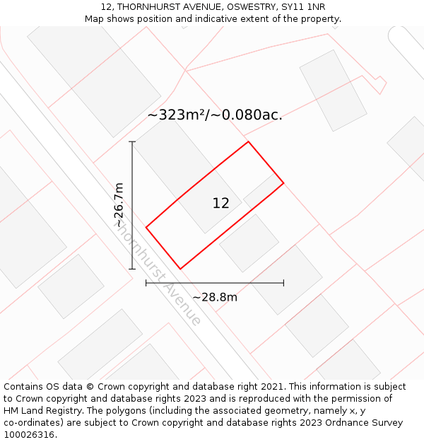 12, THORNHURST AVENUE, OSWESTRY, SY11 1NR: Plot and title map