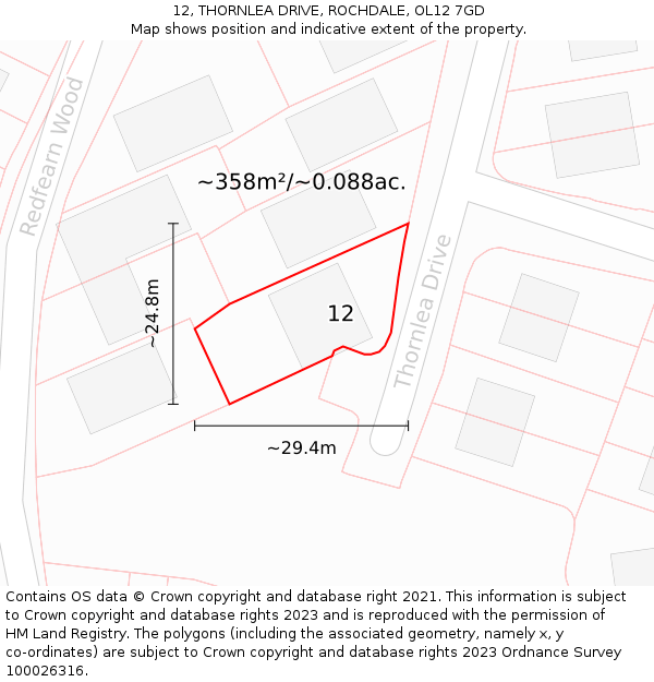 12, THORNLEA DRIVE, ROCHDALE, OL12 7GD: Plot and title map