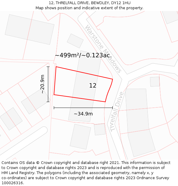 12, THRELFALL DRIVE, BEWDLEY, DY12 1HU: Plot and title map