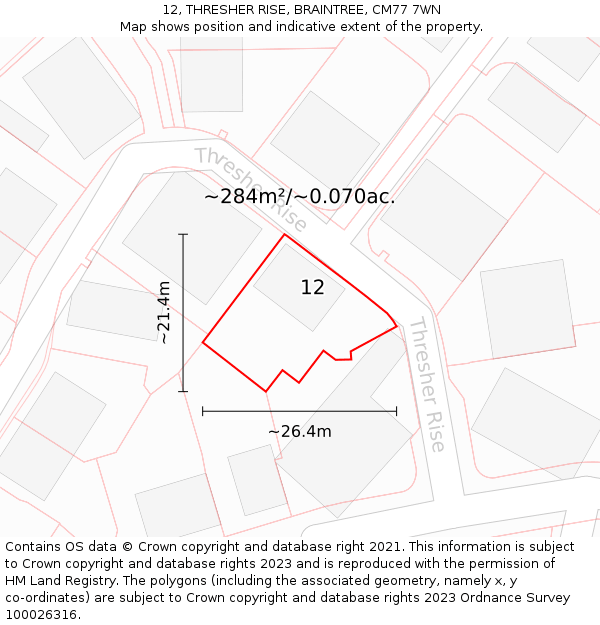 12, THRESHER RISE, BRAINTREE, CM77 7WN: Plot and title map