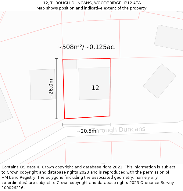 12, THROUGH DUNCANS, WOODBRIDGE, IP12 4EA: Plot and title map