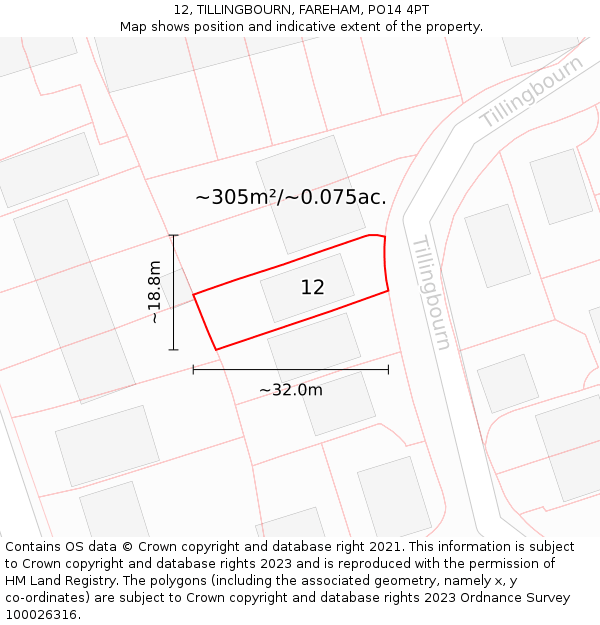 12, TILLINGBOURN, FAREHAM, PO14 4PT: Plot and title map