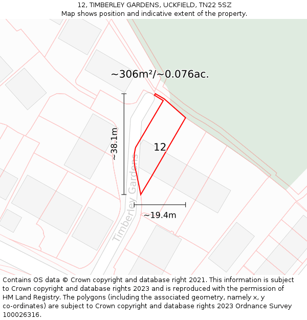 12, TIMBERLEY GARDENS, UCKFIELD, TN22 5SZ: Plot and title map