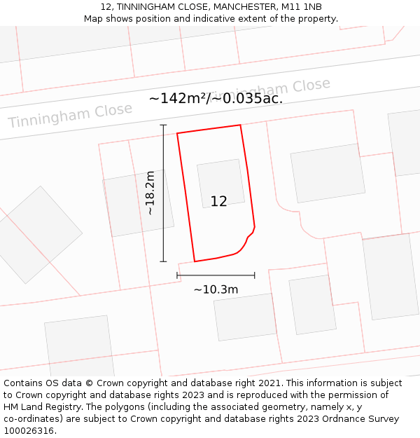 12, TINNINGHAM CLOSE, MANCHESTER, M11 1NB: Plot and title map