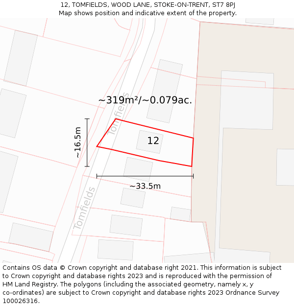 12, TOMFIELDS, WOOD LANE, STOKE-ON-TRENT, ST7 8PJ: Plot and title map