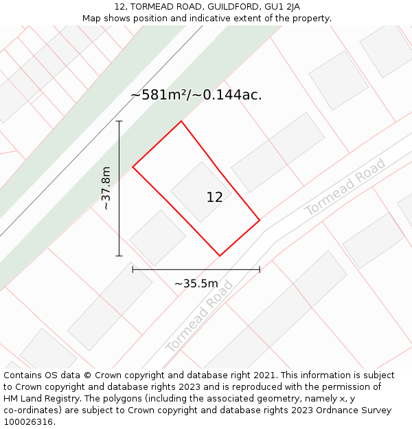 12, TORMEAD ROAD, GUILDFORD, GU1 2JA: Plot and title map