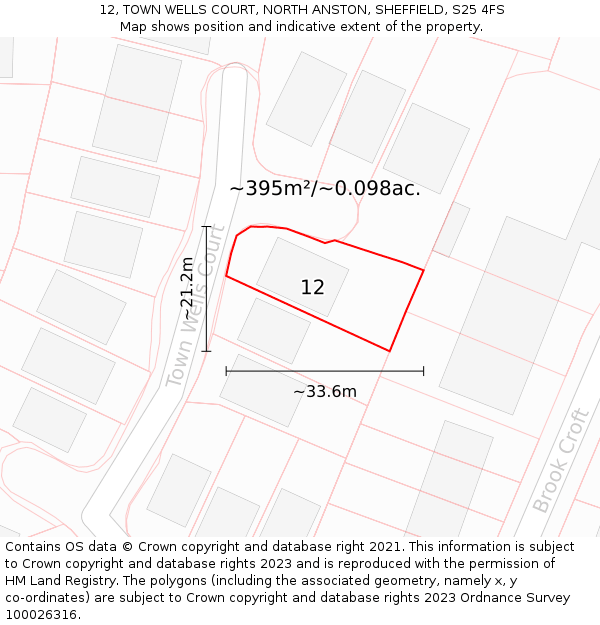 12, TOWN WELLS COURT, NORTH ANSTON, SHEFFIELD, S25 4FS: Plot and title map