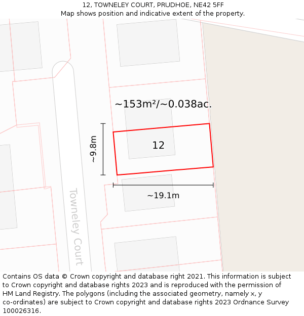 12, TOWNELEY COURT, PRUDHOE, NE42 5FF: Plot and title map