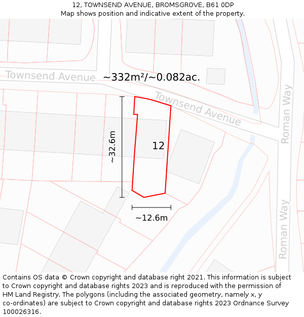 12, TOWNSEND AVENUE, BROMSGROVE, B61 0DP: Plot and title map