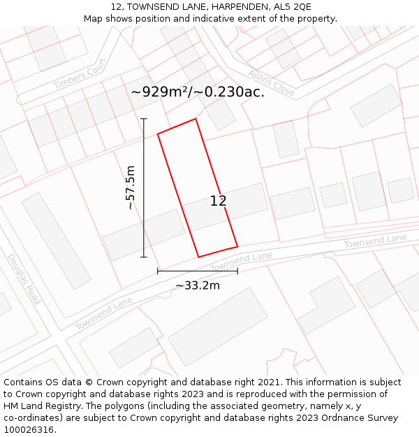 12, TOWNSEND LANE, HARPENDEN, AL5 2QE: Plot and title map