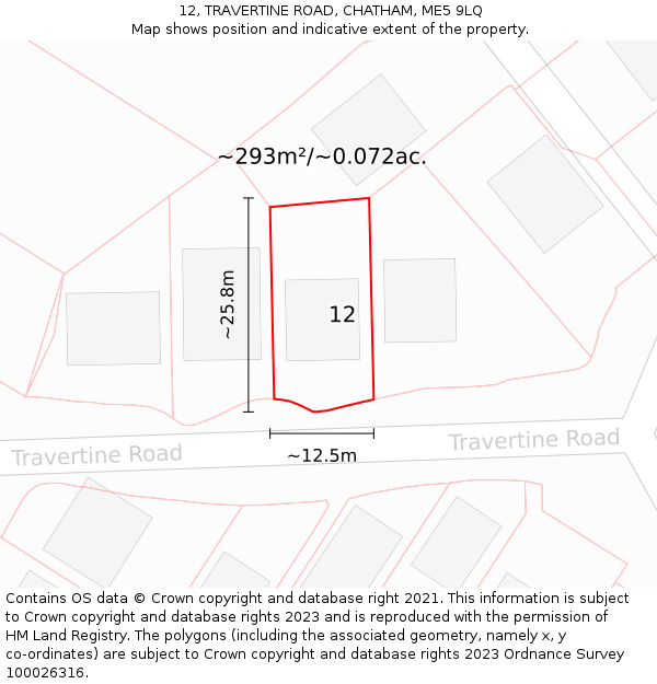 12, TRAVERTINE ROAD, CHATHAM, ME5 9LQ: Plot and title map