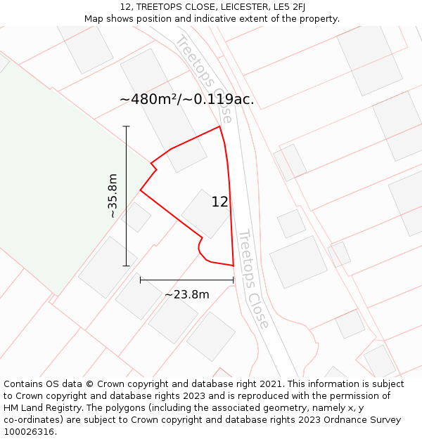 12, TREETOPS CLOSE, LEICESTER, LE5 2FJ: Plot and title map