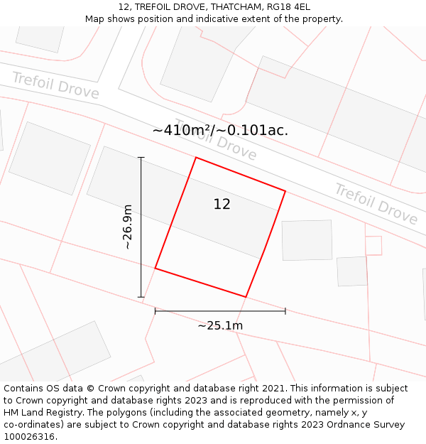 12, TREFOIL DROVE, THATCHAM, RG18 4EL: Plot and title map