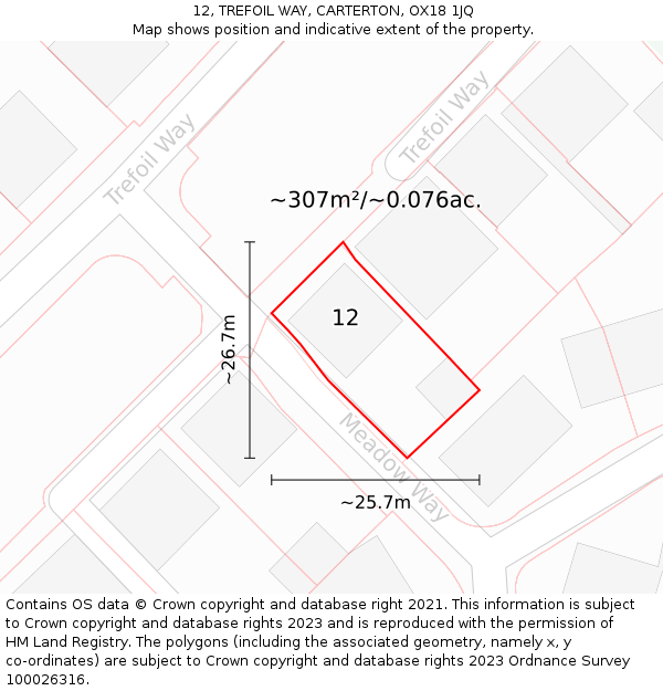 12, TREFOIL WAY, CARTERTON, OX18 1JQ: Plot and title map