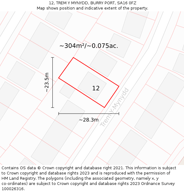 12, TREM Y MYNYDD, BURRY PORT, SA16 0FZ: Plot and title map