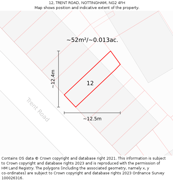 12, TRENT ROAD, NOTTINGHAM, NG2 4FH: Plot and title map