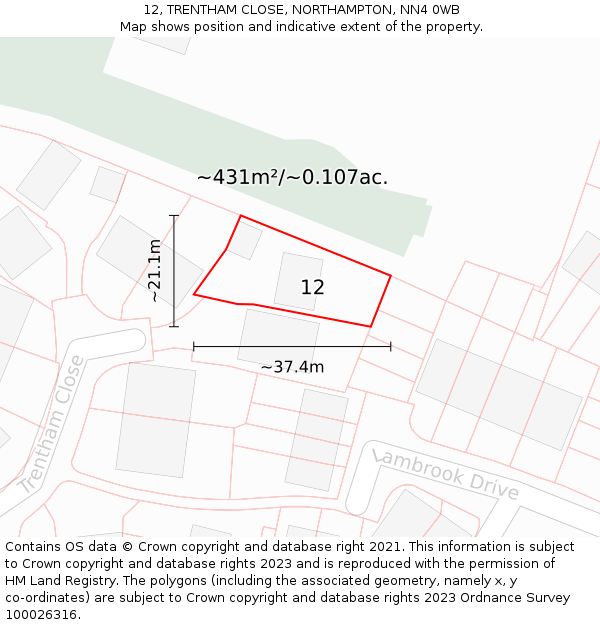 12, TRENTHAM CLOSE, NORTHAMPTON, NN4 0WB: Plot and title map