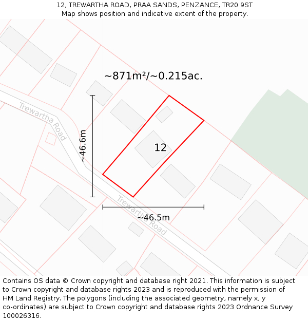 12, TREWARTHA ROAD, PRAA SANDS, PENZANCE, TR20 9ST: Plot and title map