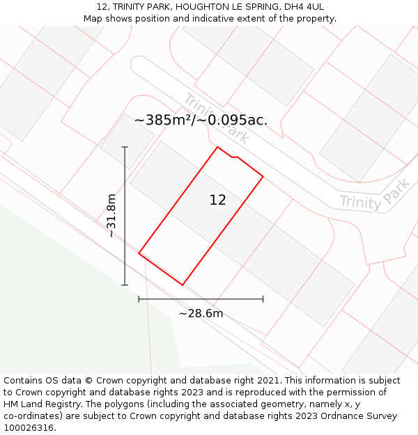 12, TRINITY PARK, HOUGHTON LE SPRING, DH4 4UL: Plot and title map