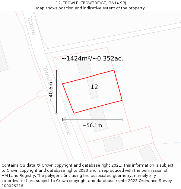 12, TROWLE, TROWBRIDGE, BA14 9BJ: Plot and title map