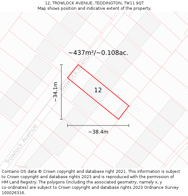 12, TROWLOCK AVENUE, TEDDINGTON, TW11 9QT: Plot and title map