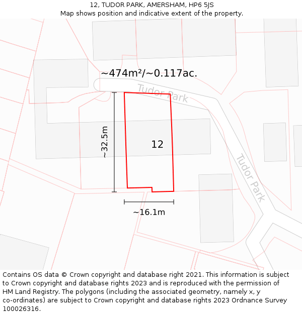 12, TUDOR PARK, AMERSHAM, HP6 5JS: Plot and title map