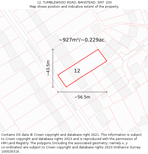 12, TUMBLEWOOD ROAD, BANSTEAD, SM7 1DX: Plot and title map