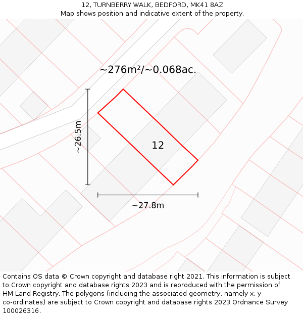 12, TURNBERRY WALK, BEDFORD, MK41 8AZ: Plot and title map