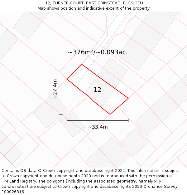 12, TURNER COURT, EAST GRINSTEAD, RH19 3EU: Plot and title map