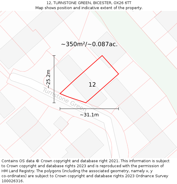 12, TURNSTONE GREEN, BICESTER, OX26 6TT: Plot and title map