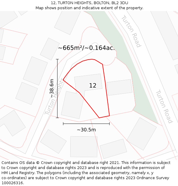 12, TURTON HEIGHTS, BOLTON, BL2 3DU: Plot and title map