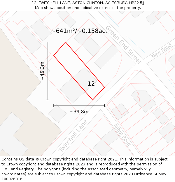 12, TWITCHELL LANE, ASTON CLINTON, AYLESBURY, HP22 5JJ: Plot and title map