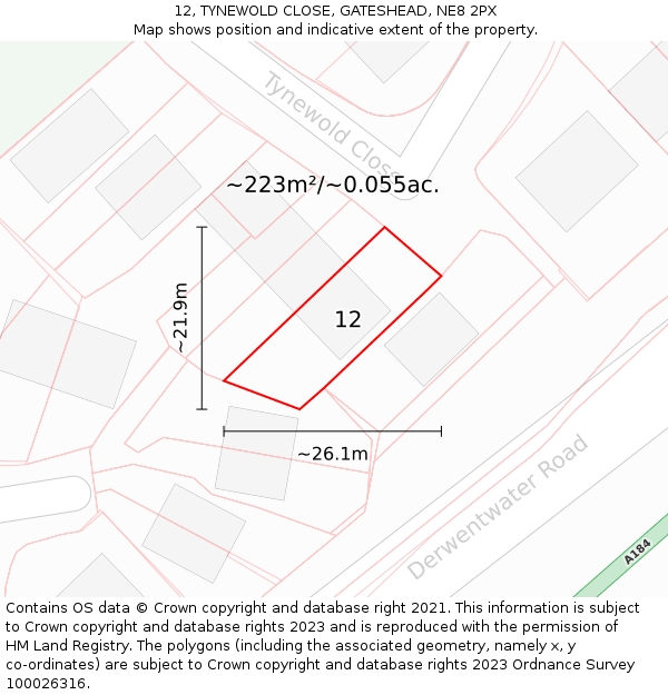 12, TYNEWOLD CLOSE, GATESHEAD, NE8 2PX: Plot and title map