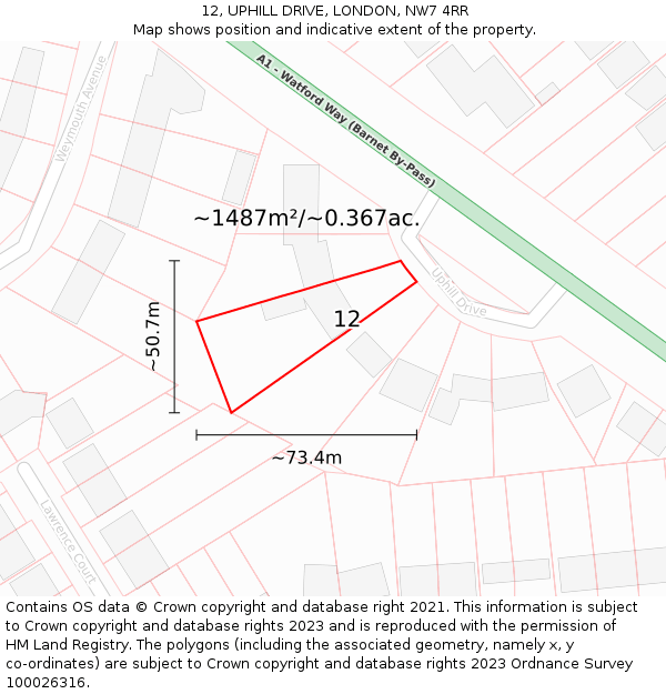 12, UPHILL DRIVE, LONDON, NW7 4RR: Plot and title map