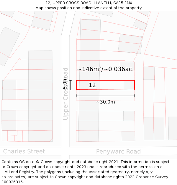 12, UPPER CROSS ROAD, LLANELLI, SA15 1NX: Plot and title map