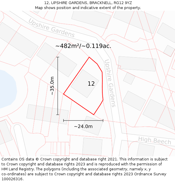 12, UPSHIRE GARDENS, BRACKNELL, RG12 9YZ: Plot and title map