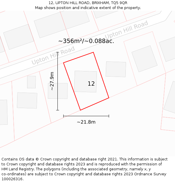 12, UPTON HILL ROAD, BRIXHAM, TQ5 9QR: Plot and title map