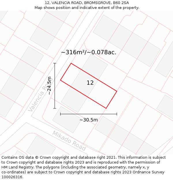 12, VALENCIA ROAD, BROMSGROVE, B60 2SA: Plot and title map