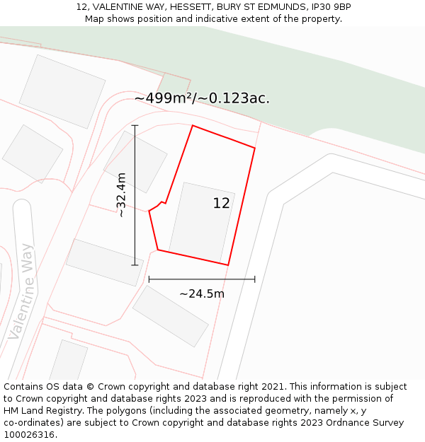 12, VALENTINE WAY, HESSETT, BURY ST EDMUNDS, IP30 9BP: Plot and title map