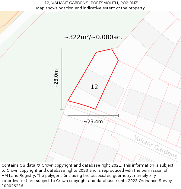 12, VALIANT GARDENS, PORTSMOUTH, PO2 9NZ: Plot and title map