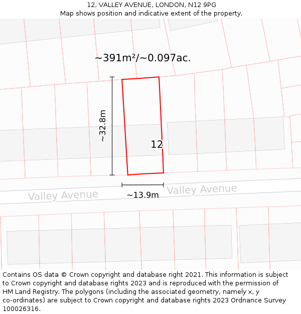 12, VALLEY AVENUE, LONDON, N12 9PG: Plot and title map