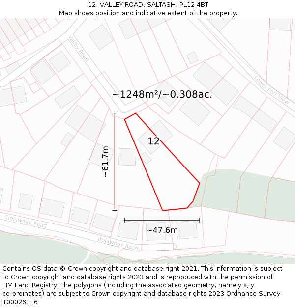 12, VALLEY ROAD, SALTASH, PL12 4BT: Plot and title map