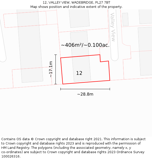 12, VALLEY VIEW, WADEBRIDGE, PL27 7BT: Plot and title map