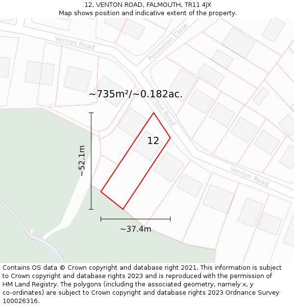 12, VENTON ROAD, FALMOUTH, TR11 4JX: Plot and title map