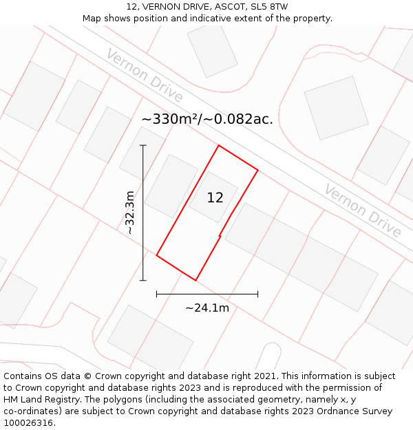 12, VERNON DRIVE, ASCOT, SL5 8TW: Plot and title map