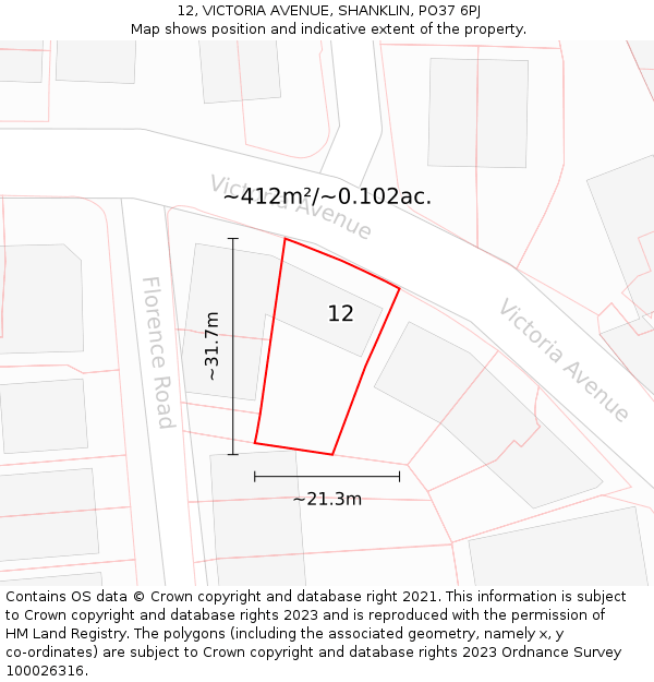 12, VICTORIA AVENUE, SHANKLIN, PO37 6PJ: Plot and title map