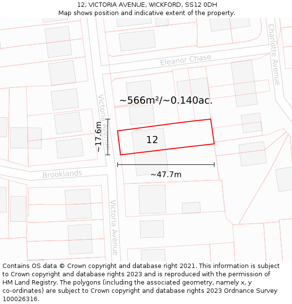 12, VICTORIA AVENUE, WICKFORD, SS12 0DH: Plot and title map