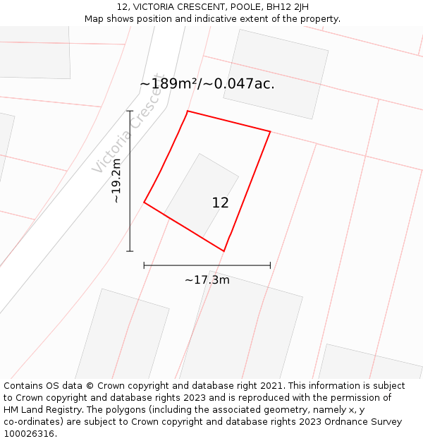 12, VICTORIA CRESCENT, POOLE, BH12 2JH: Plot and title map